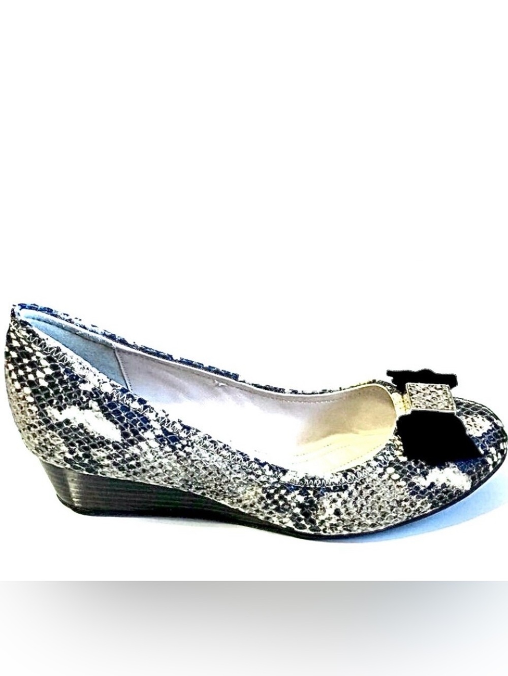 New COLE HAAN Tali Grand Bow Wedge Pumps Roccia Snake Leather 6.5